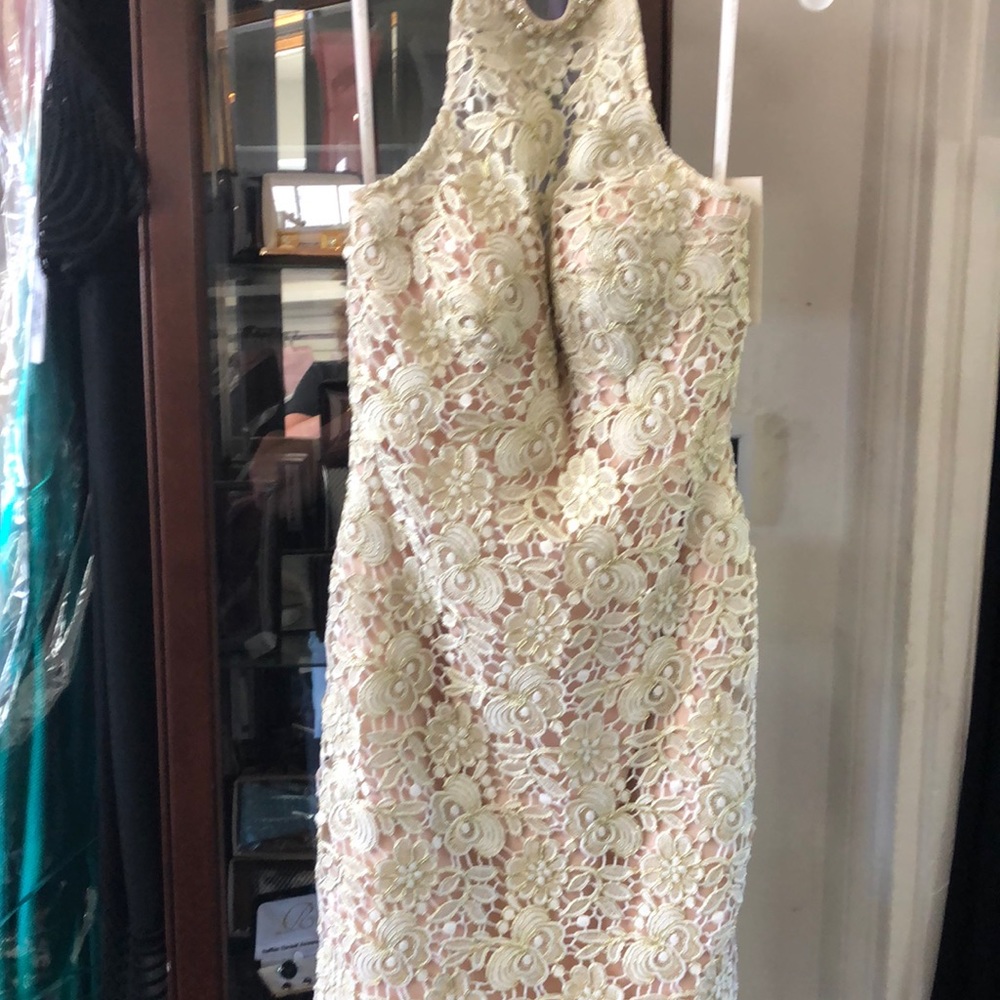 Jovani lace short ivory dress